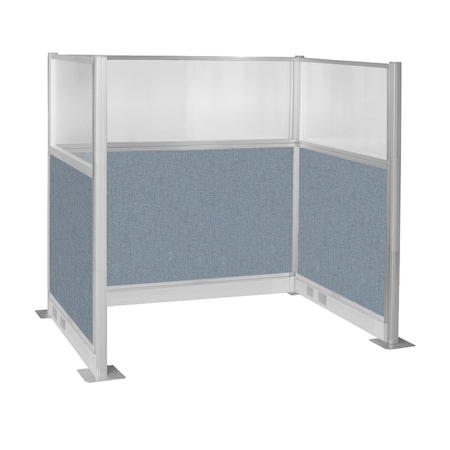 Versare Pre-Configured Hush Panel Electric Cubicle (U Shape) 6' x 4' W/ Window Powder Blue Fabric 1859353